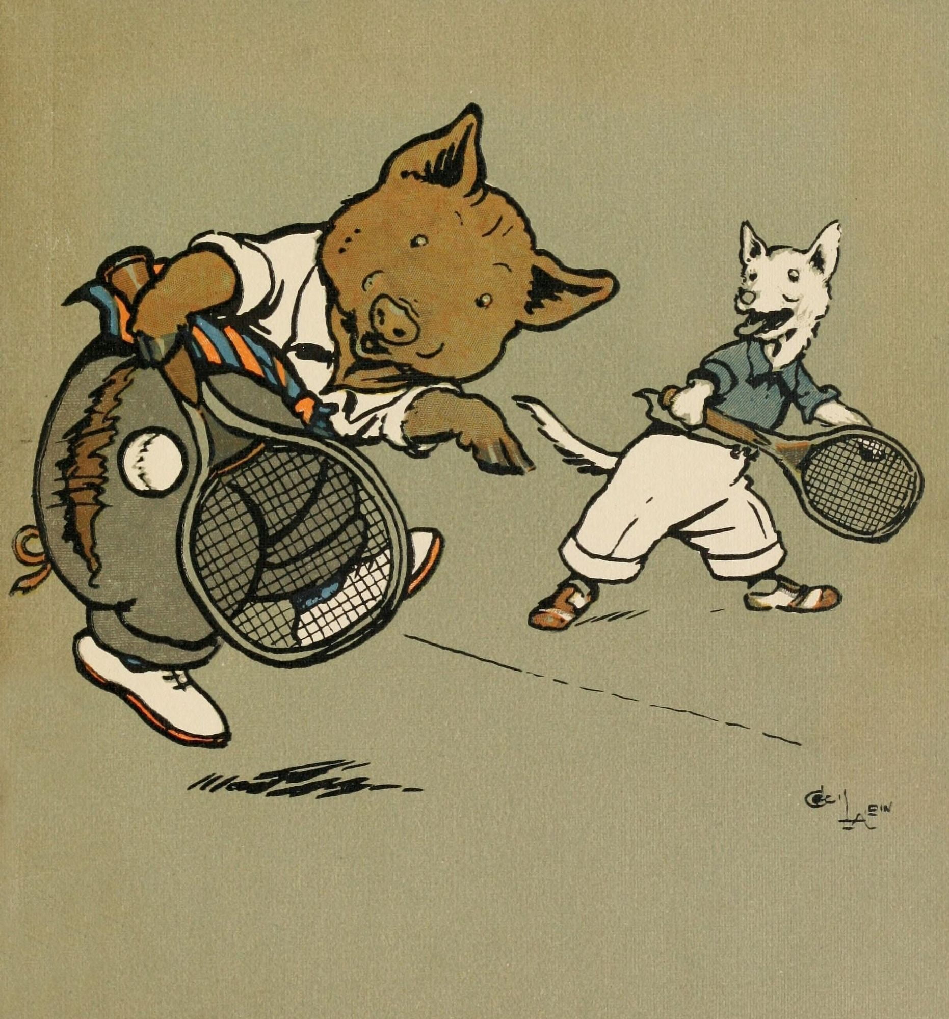 Cecil Aldins Merry Party 1913 Animal tennis Canvas Art - Cecil Aldin (18 x 24)