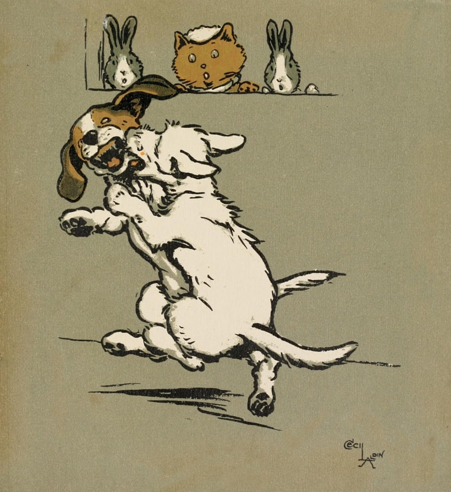 Cecil Aldins Merry Party 1913 Dog-fight Canvas Art - Cecil Aldin (18 x 24)