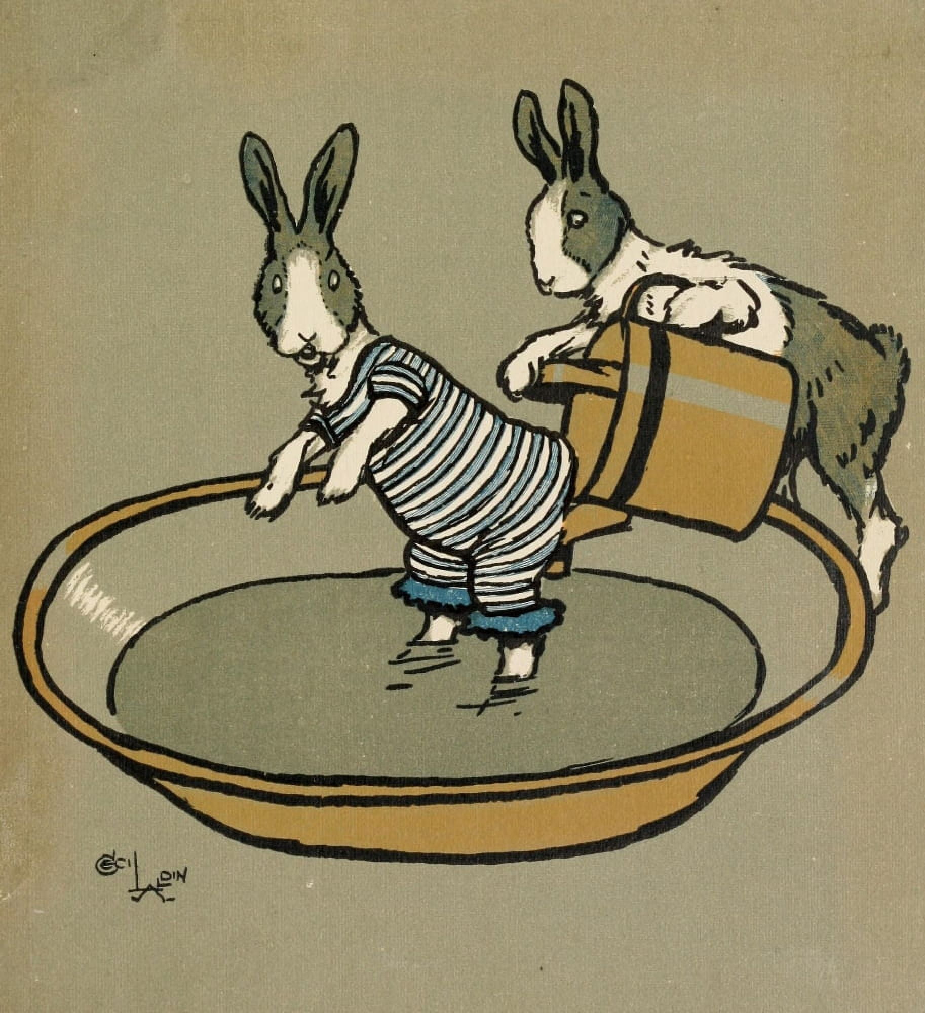 Cecil Aldins Merry Party 1913 Rabbit bathtime Canvas Art - Cecil Aldin (18 x 24)