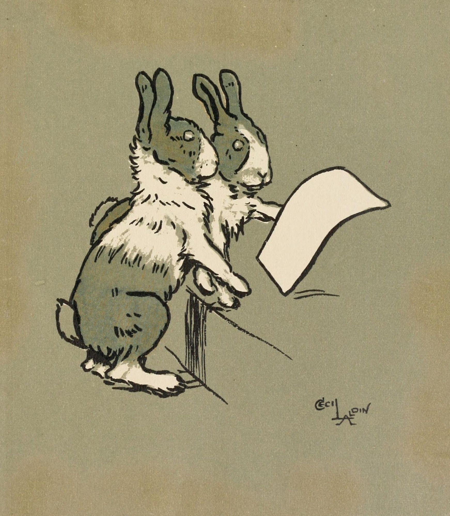 Cecil Aldins Merry Party 1913 Rabbit reading Canvas Art - Cecil Aldin (24 x 36)