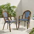 thumbnail image 1 of Cecil Aluminum and Wicker Outdoor French Bistro Chairs, Set of 2, Navy Blue, White, and Brown Wood, 1 of 7