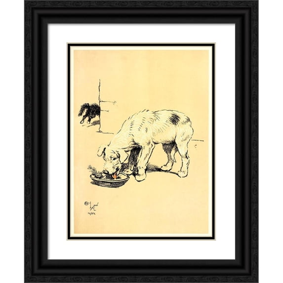 Cecil Charles Windsor Aldin 14x18 Black Ornate Wood Framed Double Matted Museum Art Print Titled - A Dog Day Pl 27 (1902)