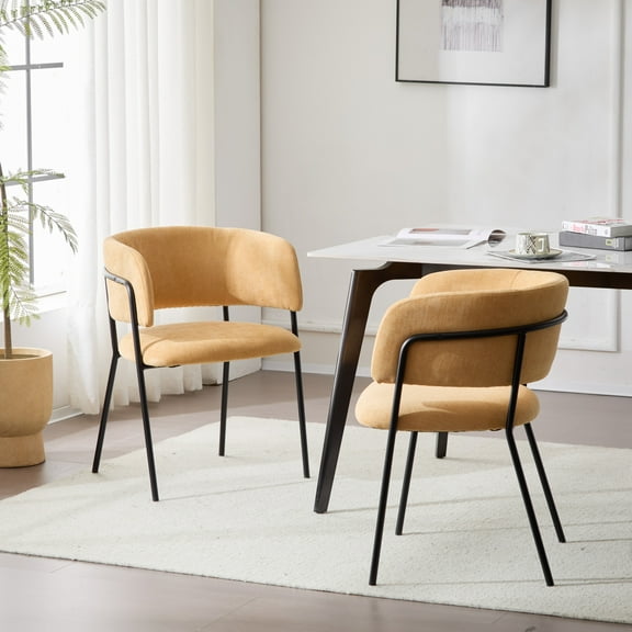 Cecil Modern Upholstered Dining Chairs, Armchairs with Metal Legs, Yellow, Set of 2