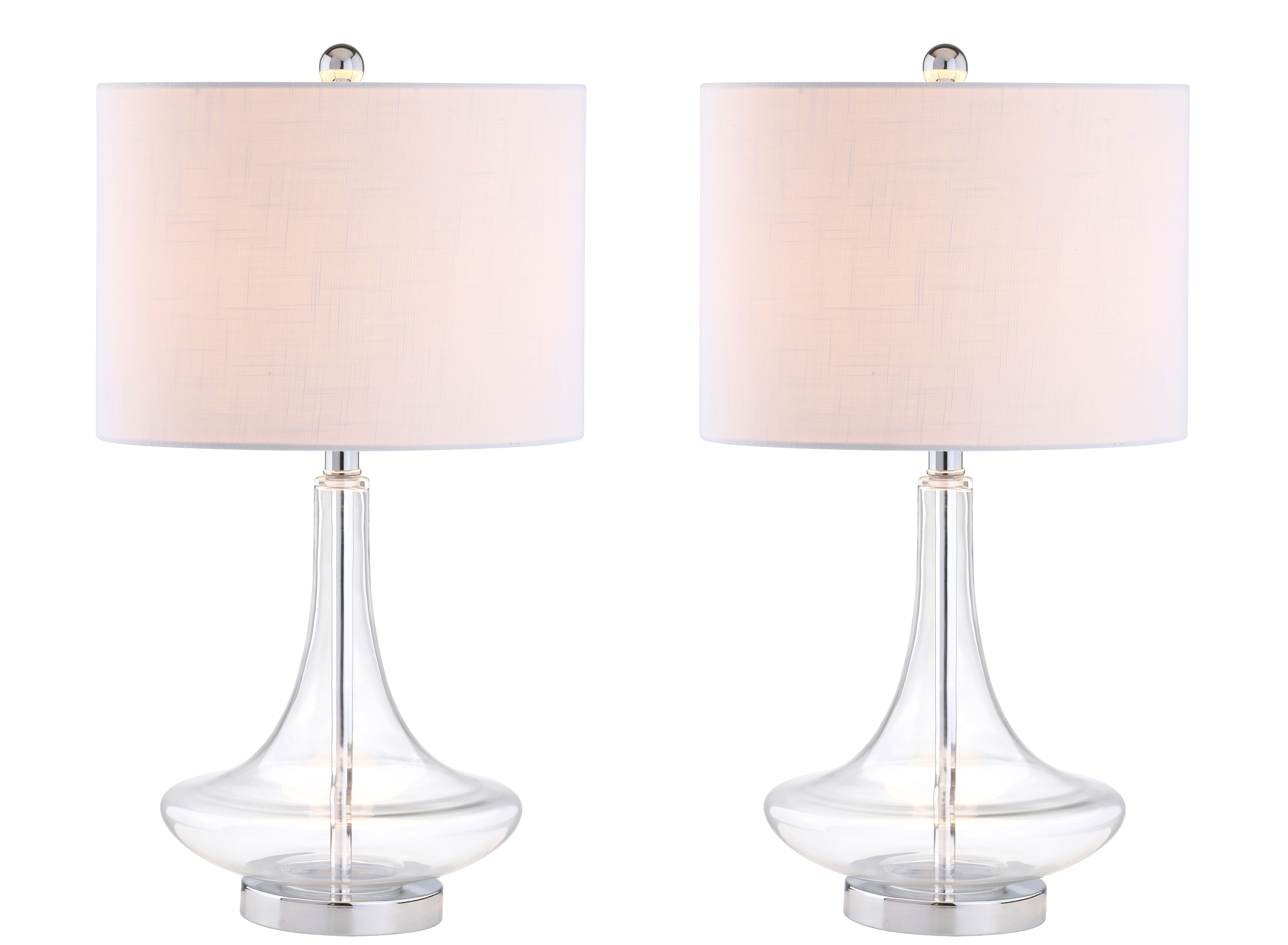 Cecile 25.5" Clear Glass Teardrop LED Table Lamp Set with Linen Shade