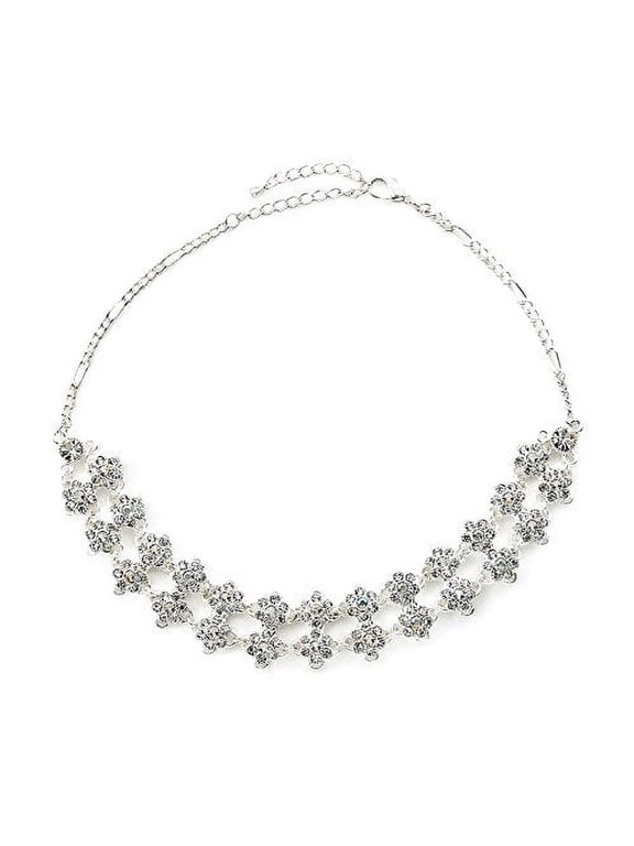 Elegant Crystal Choker Necklace with Aurora Borealis and Clear Crystals - Silver Tone Fashion Jewelry Necklace Silver