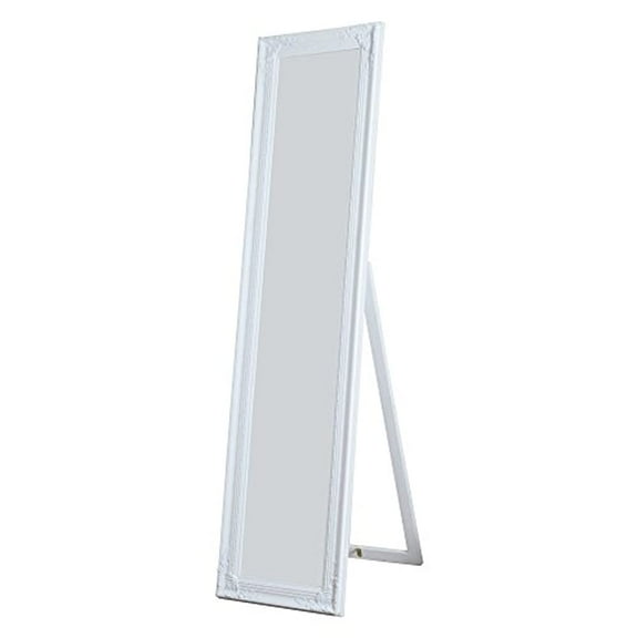 Cecilia Full Length Standing Mirror with Decorative Design, White- Saltoro Sherpi
