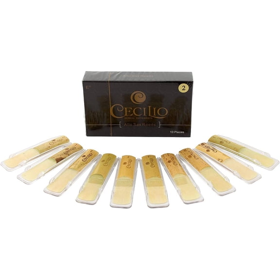 Cecilio Alto Saxophone Reeds, 10-pack with Individual Plastic Case, Strength 2.0