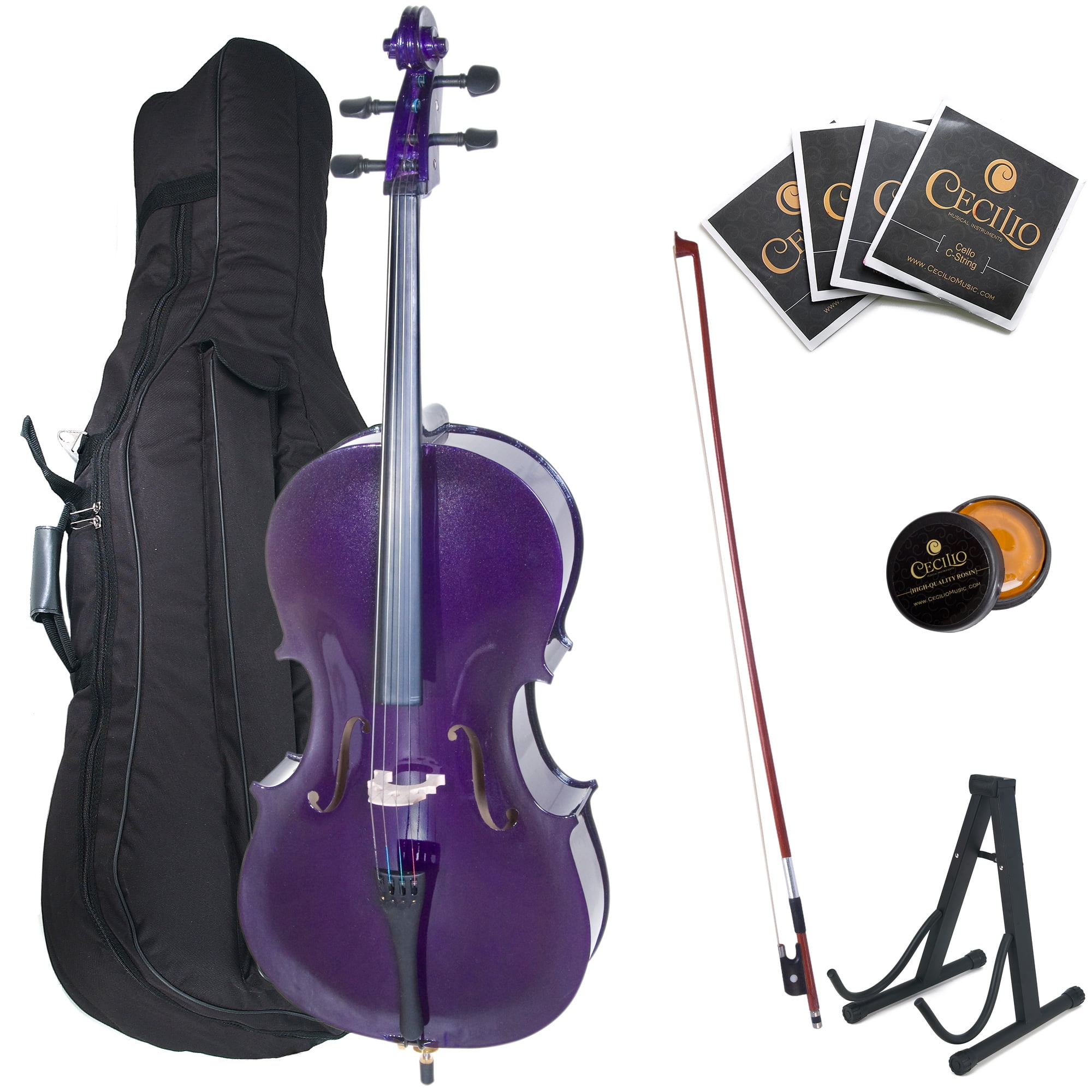Cecilio Full Size 4/4 CCO-Purple Student Cello, Stand, Extra