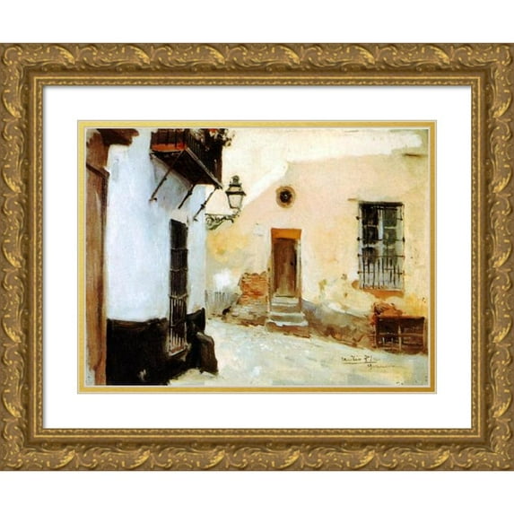 Cecilio Plá y Gallardo 14x11 Gold Ornate Wood Frame and Double Matted Museum Art Print Titled - A Corner of Granada