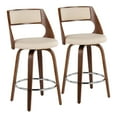 thumbnail image 1 of Cecina Mid-Century Modern Counter Stool With Swivel In Walnut And Cream Faux Leather - Set Of 2, 1 of 7