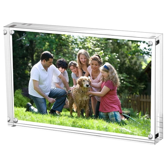Cecolic 5x7 Inches Acrylic Picture Frame, Double Sided Clear Frameless Photo Frame with Magnetic Desktop Transparent