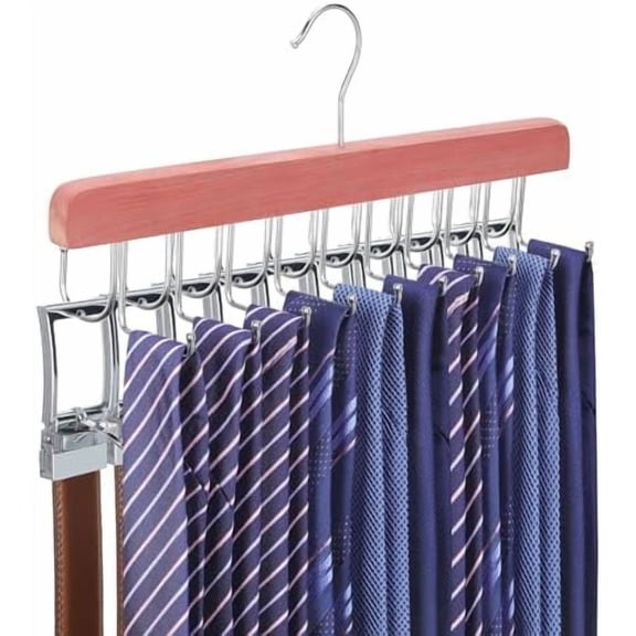 Cedar 2 in 1 Belt Tie Hanger for Closet Max 30 Belts with 30 Ties Capacity, 20 Hooks Belt Tie Racks Hanger for Closet Organizer Storage “U” Fit Belt and “一” Fit Tie - CT53C
