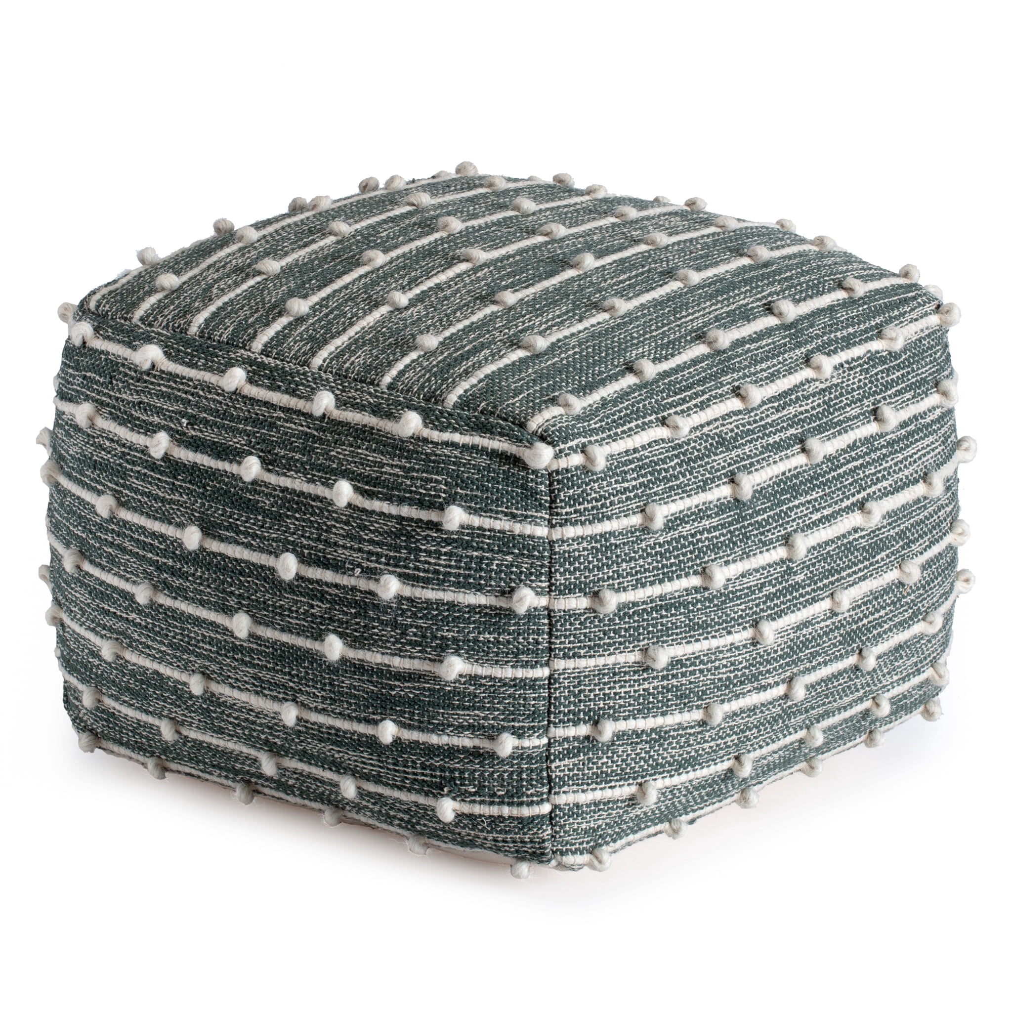 Cedar 22" x 22" x 16" Green & Ivory Pouf