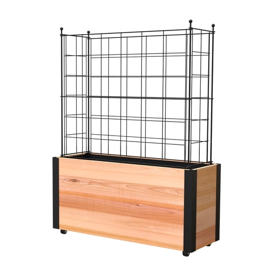 Panacea Cedar & Aluminum Outdoor Raised Garden Planter with Trellis and Wheels, 4ft x 2ft