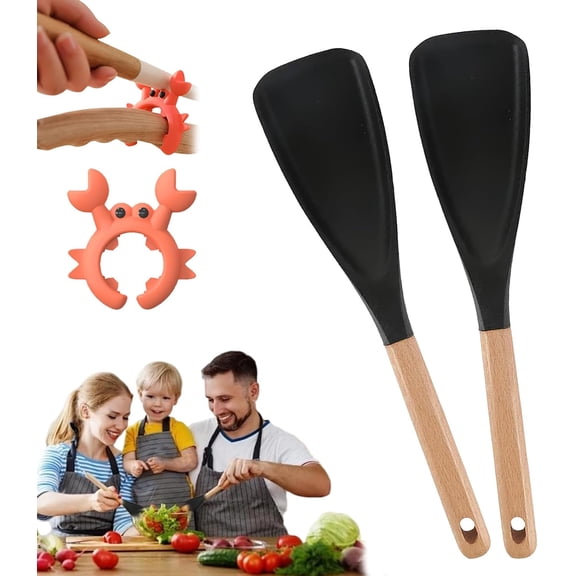 Cedar and Ash Spoonula, Cedar and Ash Multi Cooking Spoon Spoonula for Nonstick Cookware, Kitchen 2-in-1 Spatula Spoons Silicone Heat Resistant for Mixing, Scoop, And Scrape(Black*2)
