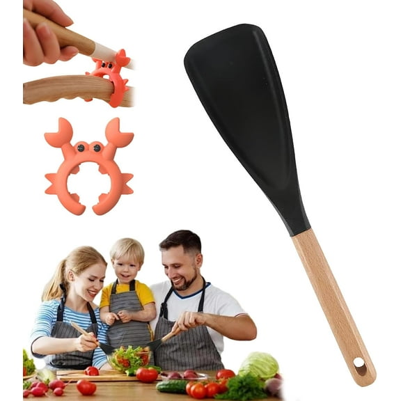 Cedar and Ash Spoonula, Cedar and Ash Multi Cooking Spoon Spoonula for Nonstick Cookware, Kitchen 2-in-1 Spatula Spoons Silicone Heat Resistant for Mixing, Scoop, And Scrape(Black)