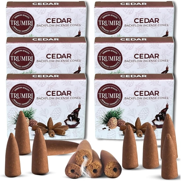 Cedar Backflow Incense Cones - 60 Total, Six Packs of 10, Waterfall Effect