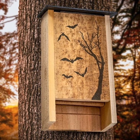 S&K BH50 Printed Cedar Bat House,Two Chamber Outdoor BatShelter for Upto 50Bats,Cedar Backyard BatRoost with Grooved Interior,Heat Absorbing Black Roof and Wall Post or Tree Mount Design,Made in USA