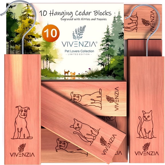 Cedar Blocks for Closet with Hooks, Cedar Closet Liner Planks (10 Hang-Ups with Engraved Designs), Natural Closet Smell Eliminator, Drawer Fresheners for Dresser.