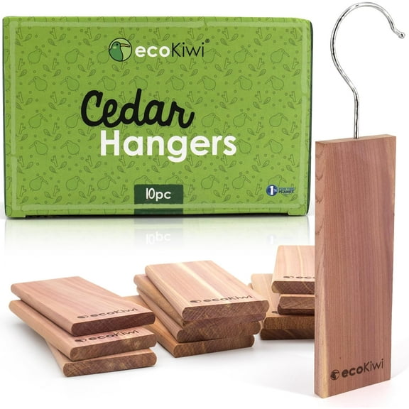 Cedar Blocks for Clothes Storage - 10 Pack Hang Ups - 100% Natural Aromatic Cedar Planks for Closets and Drawers - Cedar Wood Hangers Balls Chips with Sandpaper - Cedarwood Scented Freshener