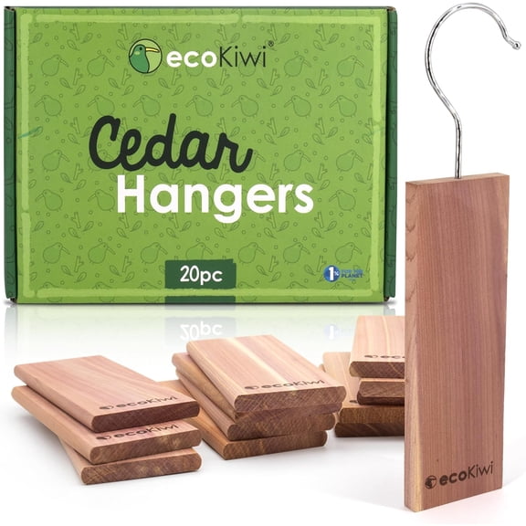 Cedar Blocks for Clothes Storage - 20 Pack Hang Ups - 100% Natural Aromatic Cedar Planks for Closets and Drawers - Cedar Wood Hangers Balls Chips with Sandpaper - Cedarwood Scented Freshener