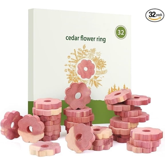 Cedar Blocks for Clothes Storage, 32 Pack Cedar Rings, Aromatic Scent Cedar Planks for Clothes Storage Closets Clothes Hangers and Drawers Freshener Protection & Control