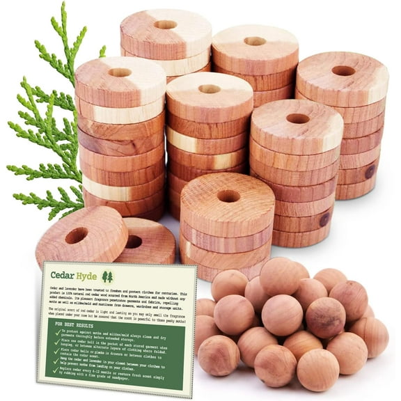 Cedar Blocks for Clothes Storage | Cedar Balls & Rings | Dresser Drawer Freshener Odor Eliminator | 40 Pieces, 30 Rings & Bonus 10 Balls, U.S.A Seller