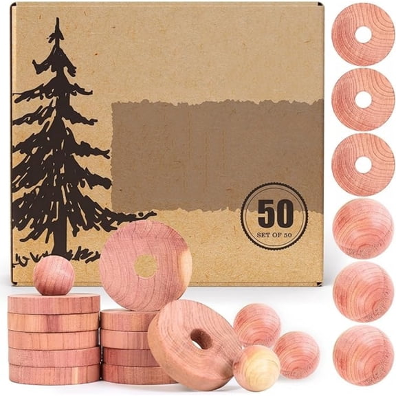 Cedar Blocks for Clothes Storage Cedar Variety 50 Pack, 30 Cedar Rings & 20 Cedar Balls 100% Natural Aromatic Cedar Accessories for Closets & Drawers (50Pack-Rings & Balls)