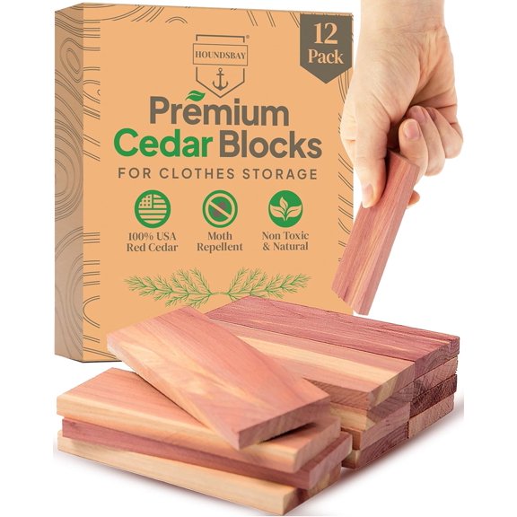 Cedar Blocks for Clothes Storage, Closets and Drawers - All Natural Moth Balls Alternative for Clothes Storage - Moth Repellant and Keep Clothes Smelling Fresh - 12 Pack