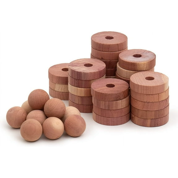 Cedar Blocks for Clothes Storage 100% Aromatic Red Cedar Rings 20Pcs & Cedar Balls 10Pcs