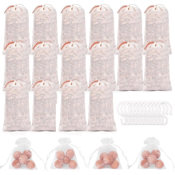 Cedar Blocks for Clothes Storage, Cedar Balls and Cedar Chips for Closets and Drawers, Scented Cedar Sachets Bags Closet Air Freshener, 24 Pack