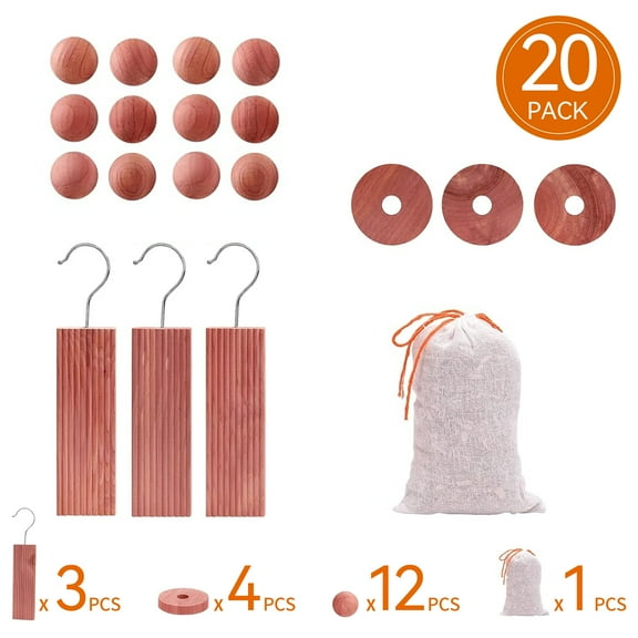 Cedar Blocks for Clothes Storage, Cedar Wood Chips and Balls for Closets and Drawers, Fresh Scented Sachets, 20 Pack