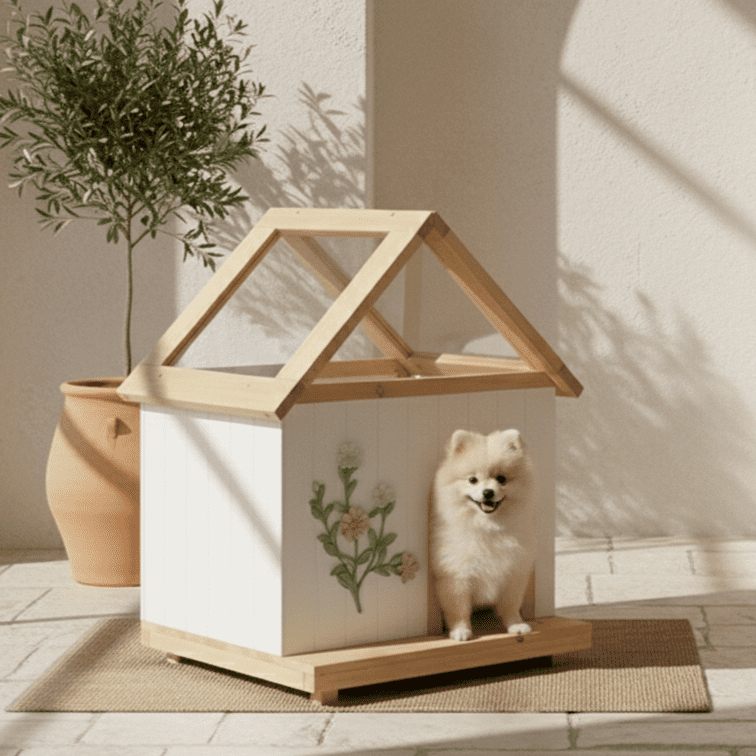 Cedar Cat House with Acrylic Roof Indoor Outdoor Wooden Pet Shelter for Cats & Small Dogs 11–25 lbs Floral Carved Design