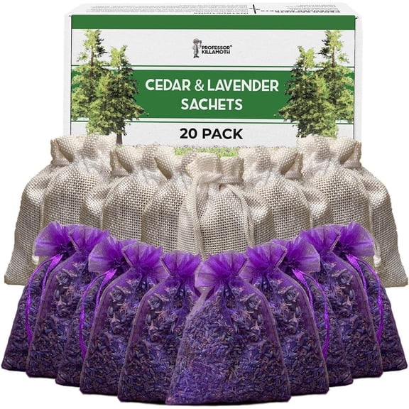 Cedar Chips and Lender Sachets (20 Pack) - Stop Clothes Damage - Cedar and Lendar for Drawers and Closets