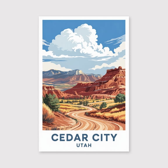 Cedar City Travel Print Canvas Wall Art, Cedar City Wall Hanging Home decor Cedar City Art Utah Art Canvas-1WN120