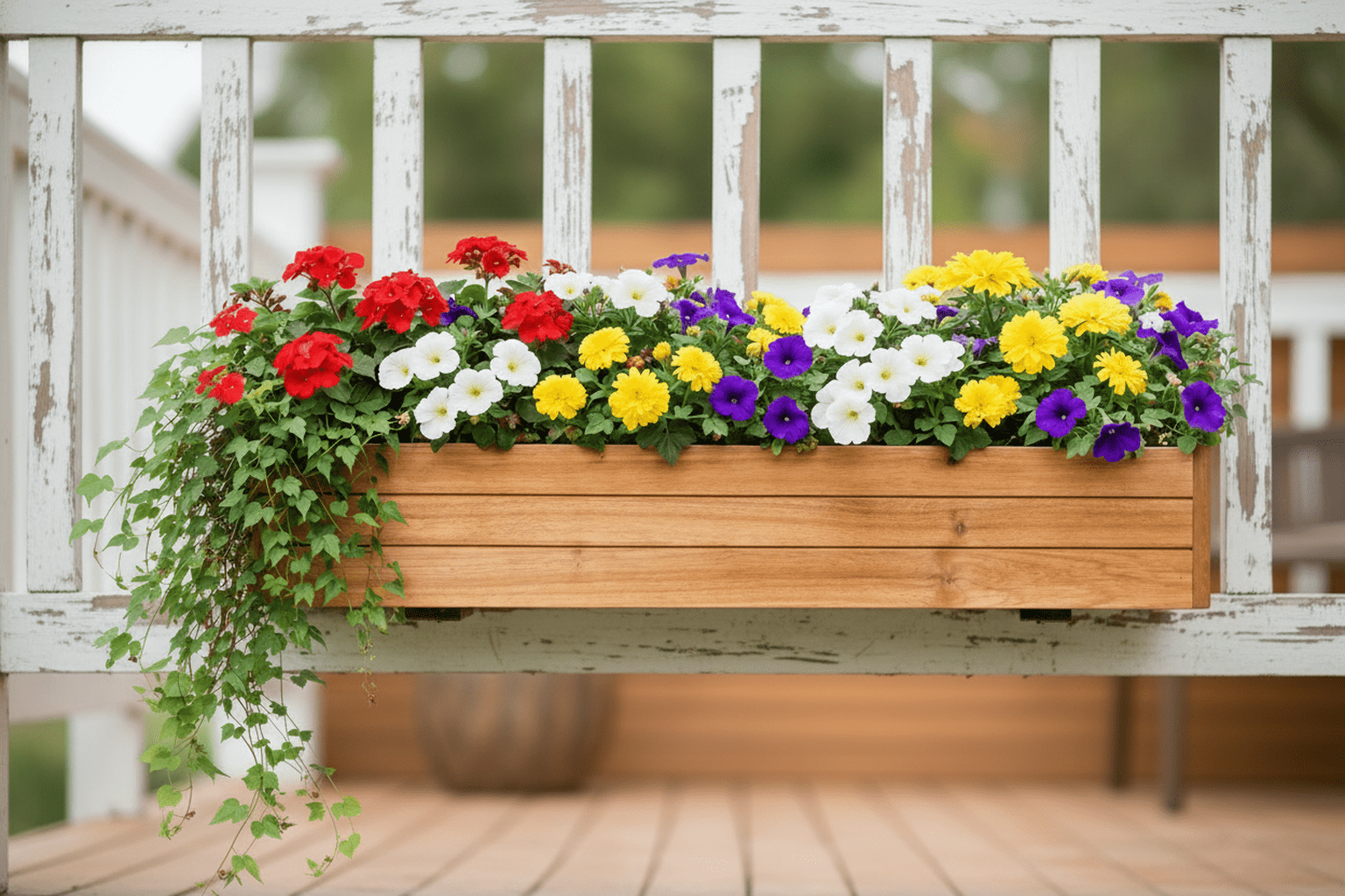 Cedar Clip-On Hanging Planter  Wooden Window Box for Deck & Fence Rails (18"x6.5"x5.5")