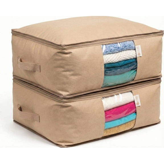 Cedar Clothes Storage Bags, Moth Protection Garment Organizer for Closet & Underbed Storage, Set of 2, Beige