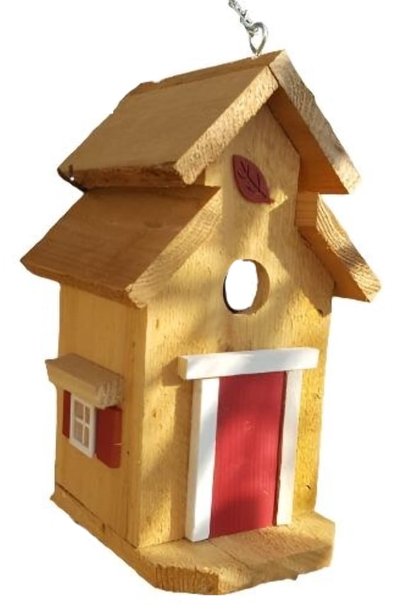 Cedar Cottage Bird House, Rancho Red Trim, 10.5", Bird Houses by Mark, Made in USA