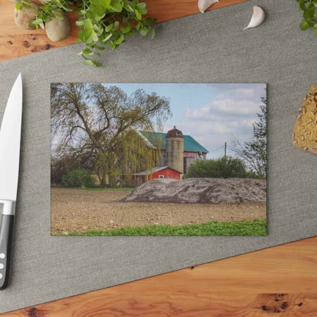 U R There Photography Cedar Creek Road Red Rustic Farmhouse Tempered-Glass Cutting Board 8"x 11"