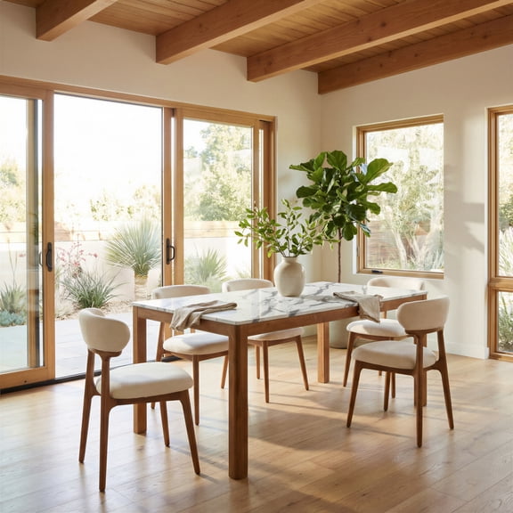 Cedar Dining Chair White & Walnut Dining Chair, Modern Style, Comfy and durable polyester fabric, Solid Ash Wood, Indoor Dining