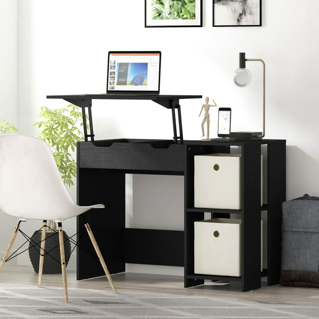 Cedar Falls Wood Lift Top Study Desk with Storage, Black Oak, by Hillsdale Living Essentials