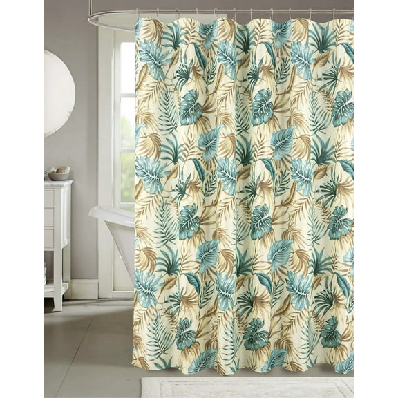 Cedar Floral Seashells Starfish Flowers Shower Curtains with Hooks Neutral Palms