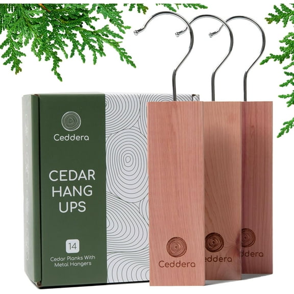 Cedar Hang Ups 14 Pack | Natural Cedar Blocks for Clothes Storage | Eco Friendly Cedarwood for Closets | Moth Ball Alternative