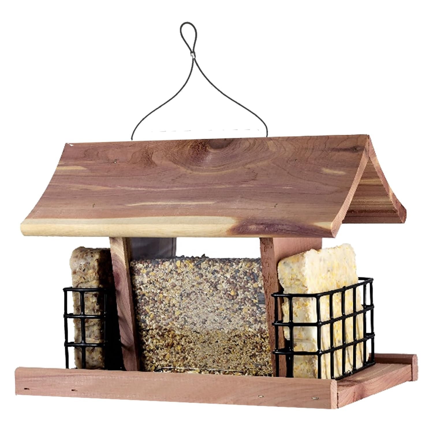 Valley Splendor Cedar Hopper Seed and Suet Cake Bird Feeder - Hanging, Made in USA — Residential Use, Standard Application