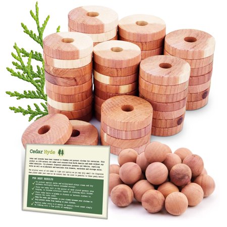 Cedar Hyde Cedar Blocks for Clothes Storage | Cedar Balls & Cedar Rings | Closet Deodorizer | Clothes Protection & Mustiness Prevention | 40 Pieces, 30 Cedar Rings & Bonus 10 Cedar Balls,