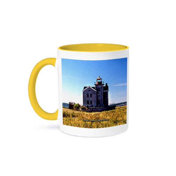 Cedar Island Lighthouse At Cedar Point County Park, 11oz Two-Tone Yellow Mug