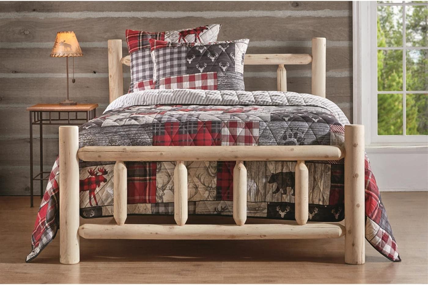Rustic Unfinished Cedar Log Queen Bed with Headboard