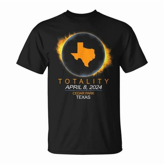 Cedar Park Texas Total Solar Eclipse 2024 Graphic Tee Unisex Adult Cotton Astronomy Event April 8 Totality Souvenir Casual Nature Lover T-Shirt, Size 2XL, Color Black