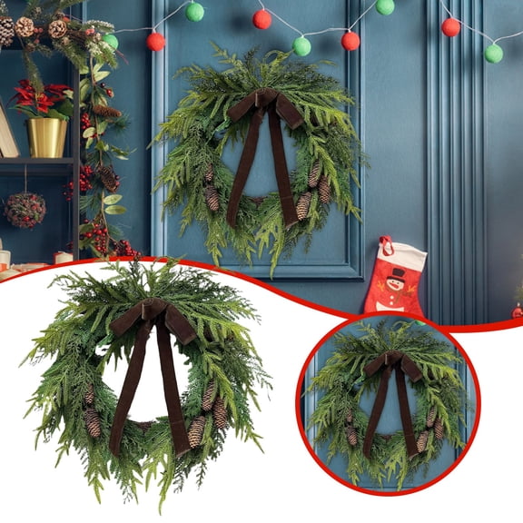 Cedar And Pinecone Green And Brown 50cm Fall Heart Outdoor Thanksgiving for Front Door Front Door Welcome Boxwood Heart Christmas Small for Kitchen Cabinets Holiday Outdoor Flocked Christmas