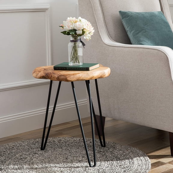Cedar Roots Live Edge Side Table 12" x 13.5" x 17.4" Height Natural Wood End Table for Living Room Bedroom Home Decor Wooden Plant Stand